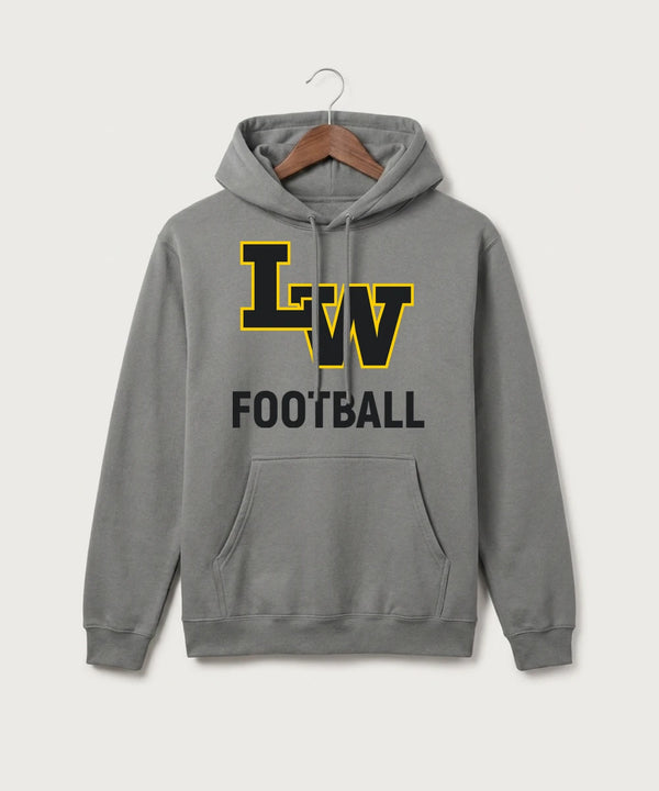 Le-Win Football - Medium Grey Port & Co Core Fleece Pullover Hooded Sweatshirt. PC78H