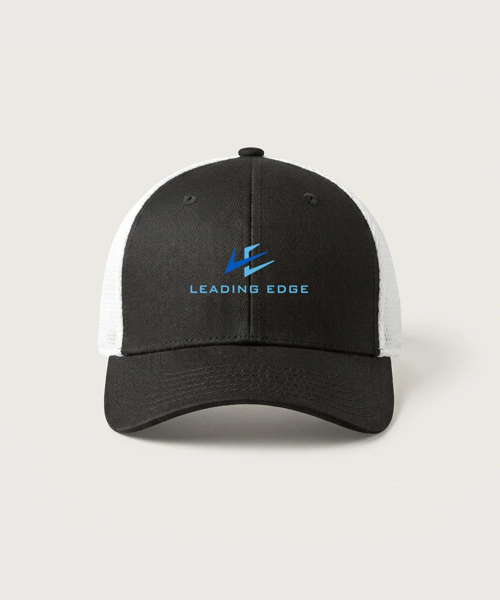 Leading Edge Team Store - Black/ White New Era - Stretch Mesh Cap. NE1020