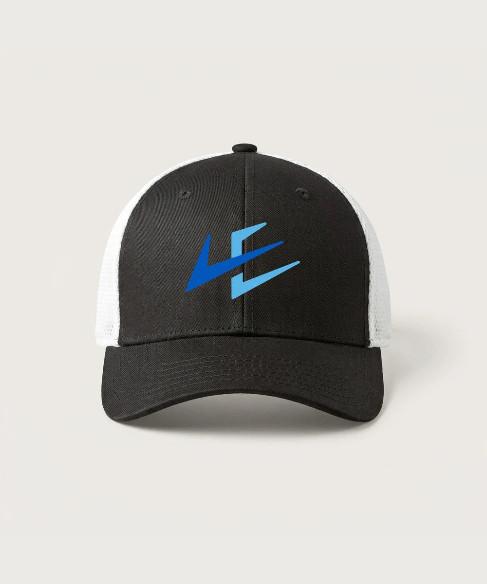Leading Edge Team Store - Black/ White New Era - Stretch Mesh Cap. NE1020