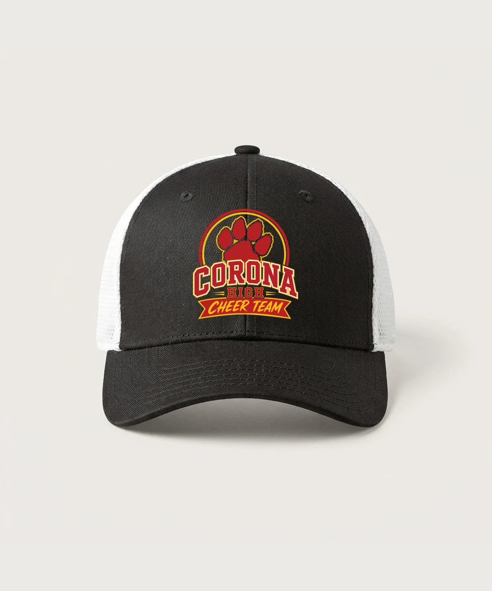 Corona Senior High School Cheer - Black/ White New Era - Stretch Mesh Cap. NE1020
