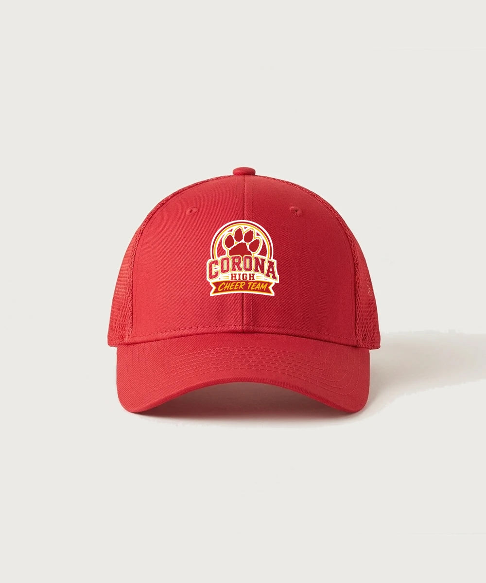 Corona Senior High School Cheer - Scarlet Red New Era - Stretch Mesh Cap. NE1020