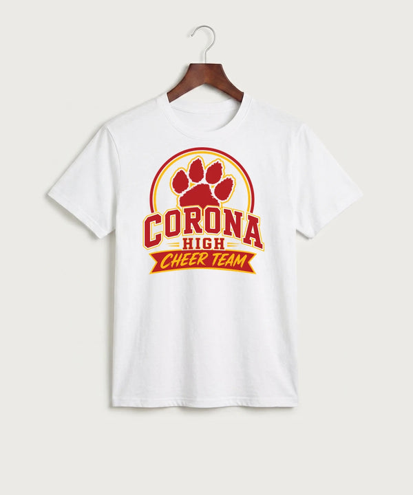 Corona Senior High School Cheer - White Port & Co Core Cotton Tee. PC54