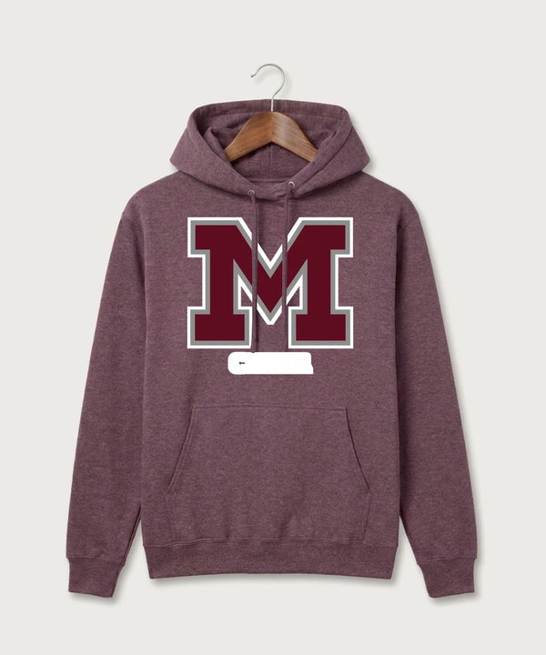 Moline Cheer general - Heather Athletic Maroon Port & Co Core Fleece Pullover Hooded Sweatshirt. PC78H