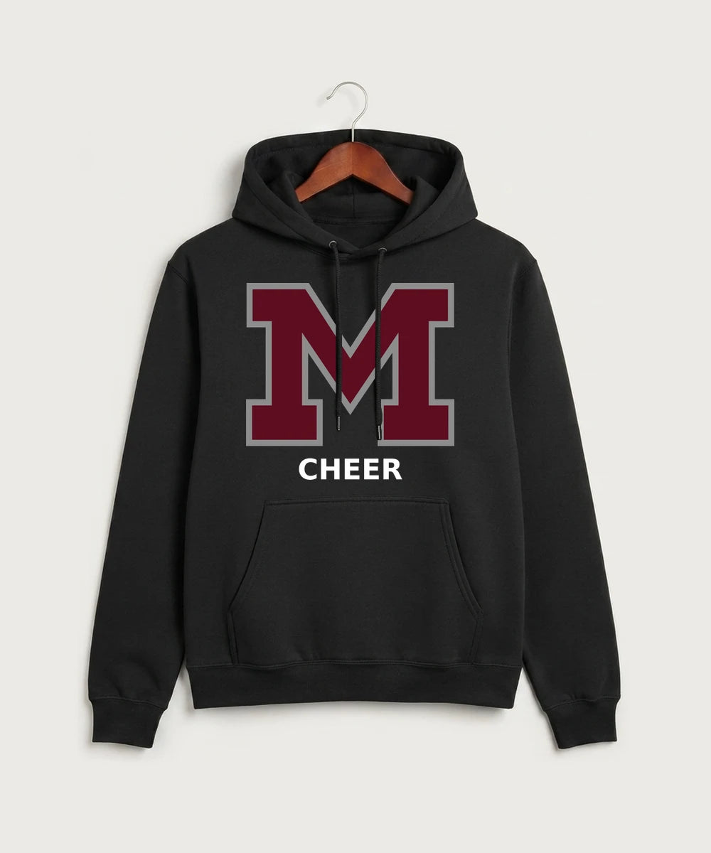Moline Cheer general - Jet Black Port & Co Core Fleece Pullover Hooded Sweatshirt. PC78H