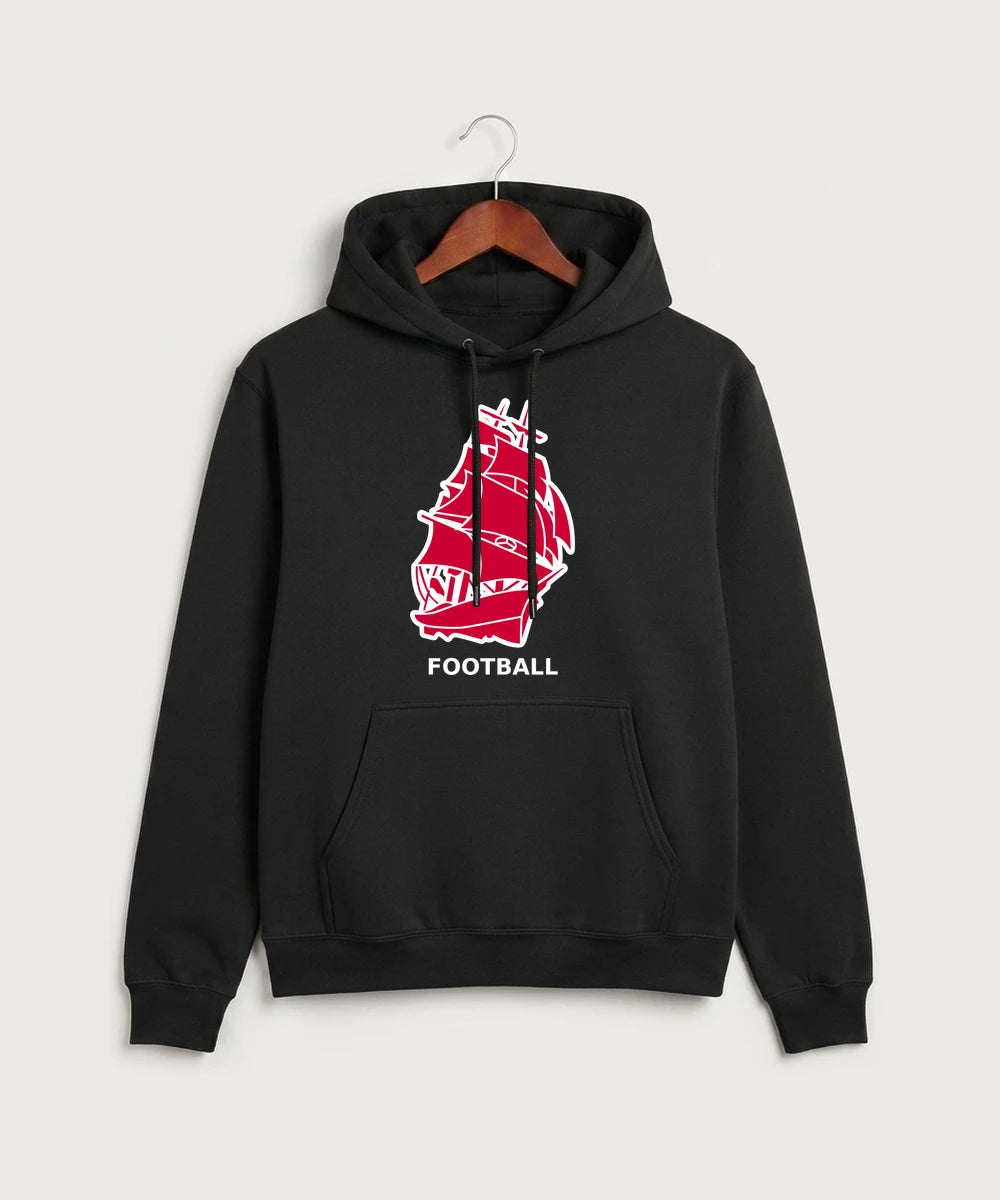Amboy Football general - Jet Black Port & Co Core Fleece Pullover Hooded Sweatshirt. PC78H
