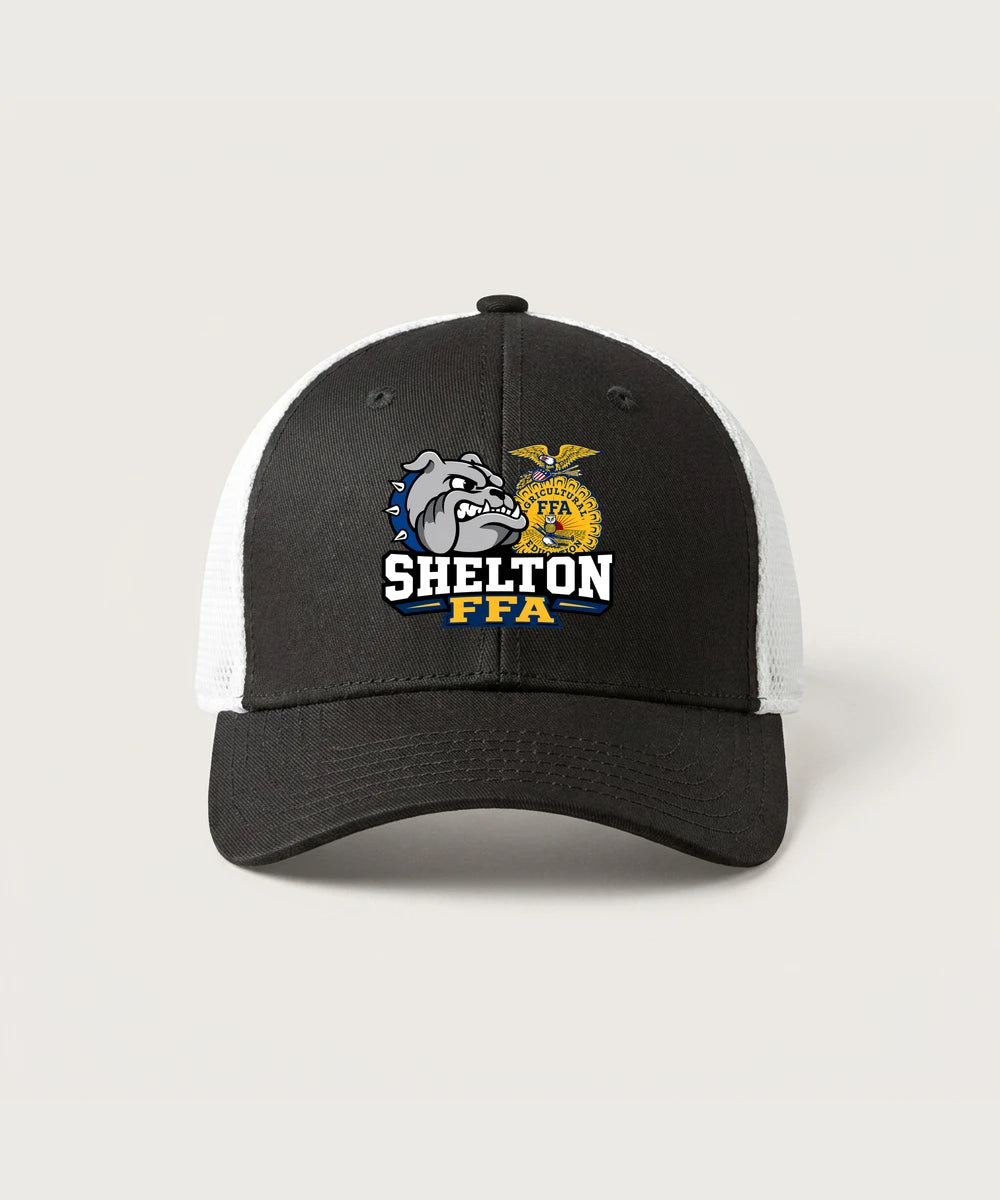Shelton High School FFA general - Black/ White New Era - Stretch Mesh Cap. NE1020