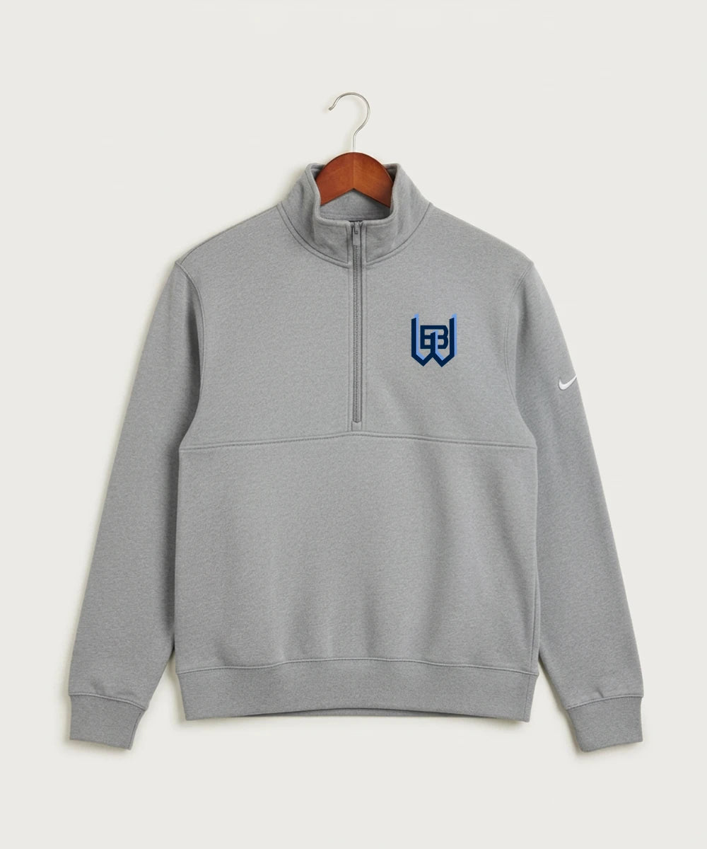 West Bend West High School Football - Dark Grey Heather Nike Club Fleece Sleeve Swoosh 1/2-Zip NKDX6718