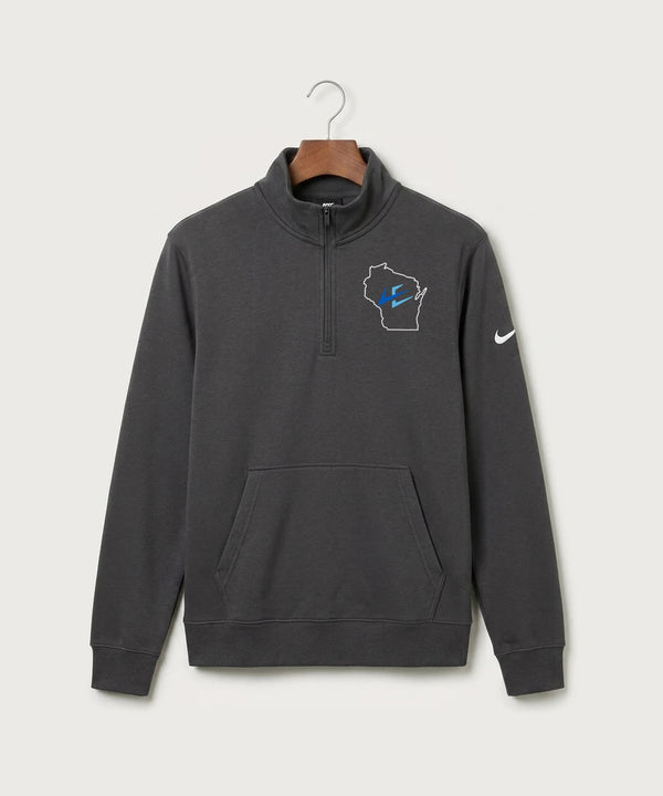 Leading Edge Wisconsin Team Store - Anthracite Nike Club Fleece Sleeve Swoosh 1/2-Zip NKDX6718