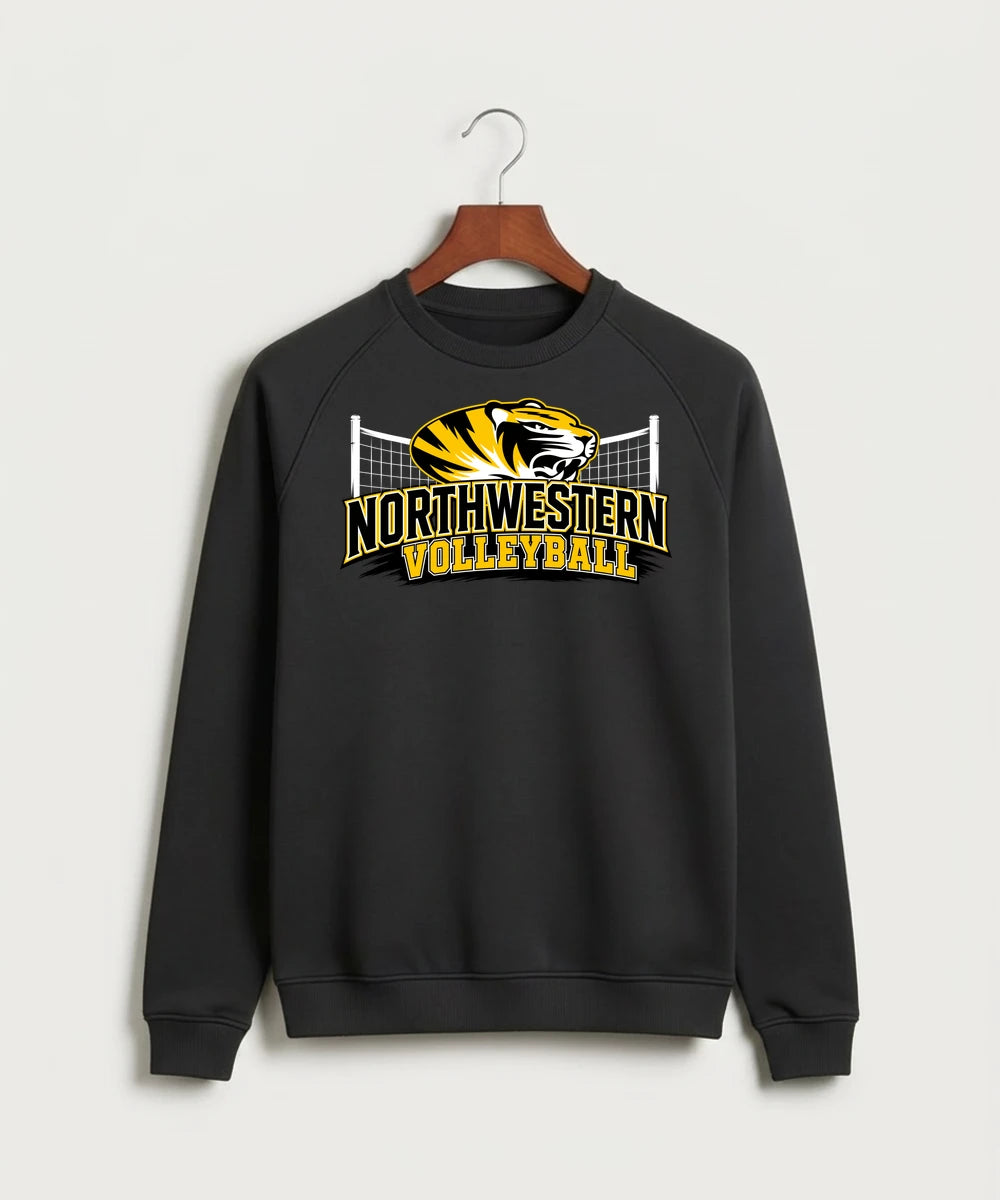 Northwestern Volleyball - Black Crewneck - Full Chest