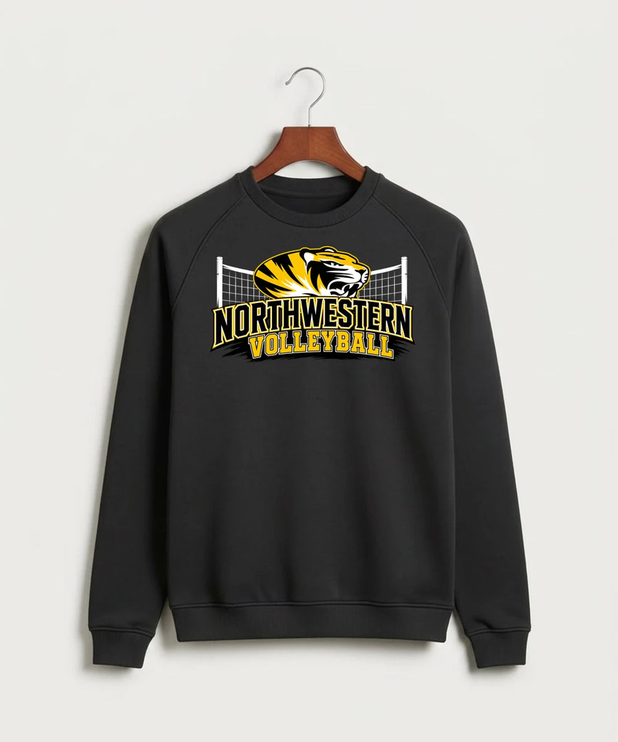 Northwestern Volleyball - Black Crewneck - Full Chest