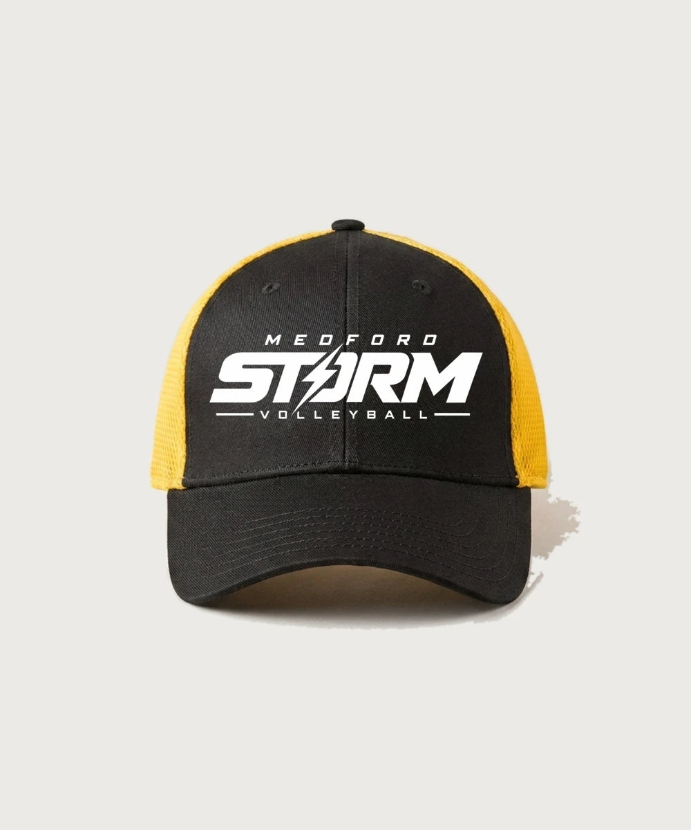 Medford Storm High School Volleyball Team Store - Black/ Gold New Era - Stretch Mesh Cap. NE1020