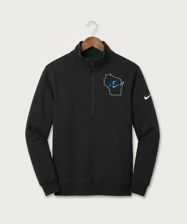 Leading Edge Wisconsin Team Store - Black Nike Club Fleece Sleeve Swoosh 1/2-Zip NKDX6718
