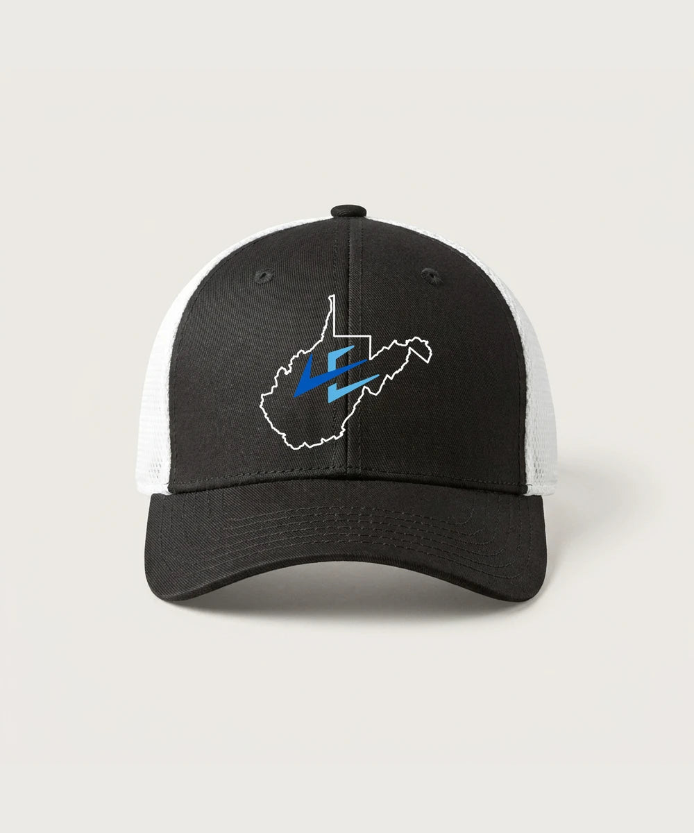Leading Edge West Virginia Team Store - Black/ White New Era - Stretch Mesh Cap. NE1020