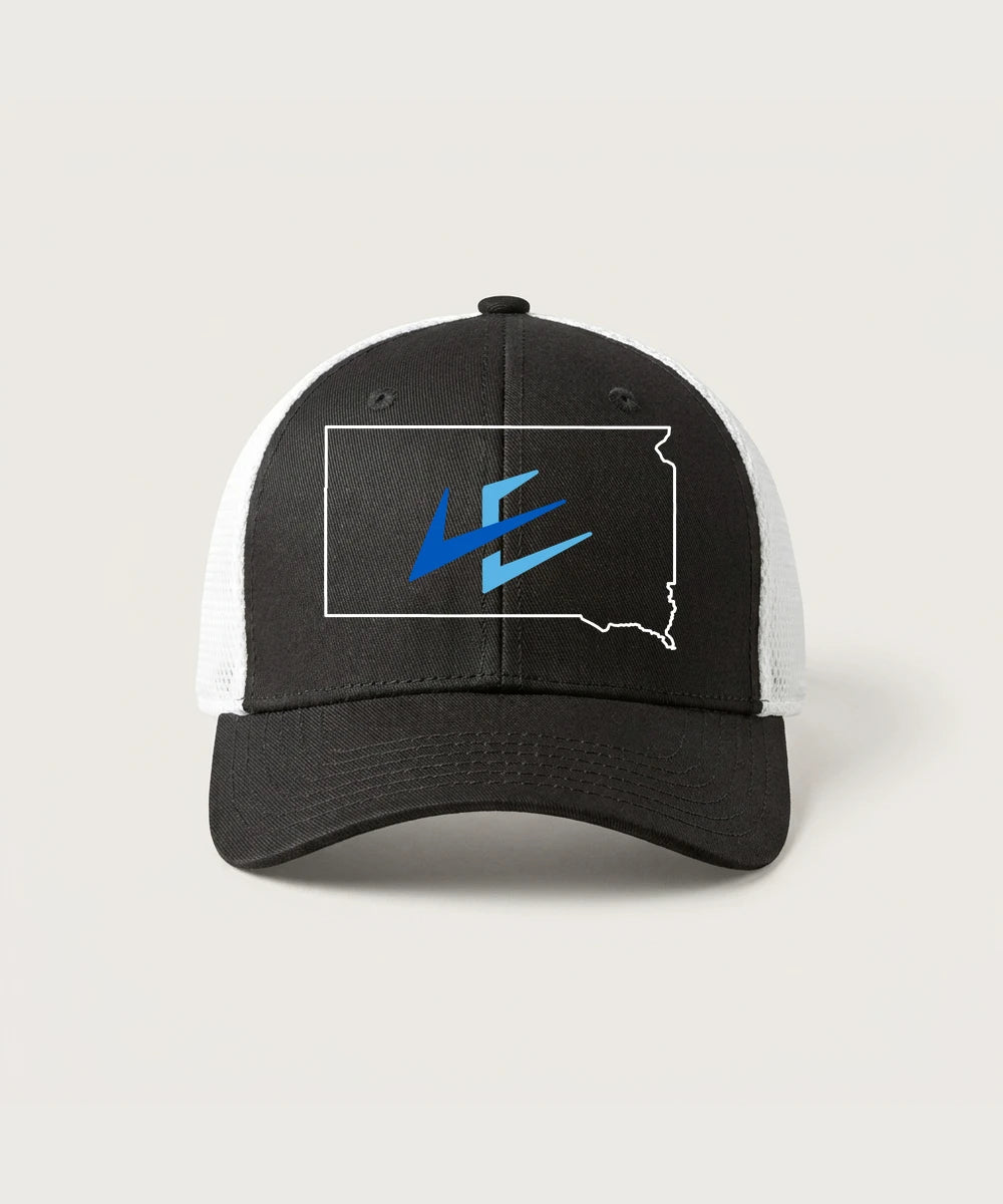 Leading Edge South Dakota Team Store - Black/ White New Era - Stretch Mesh Cap. NE1020