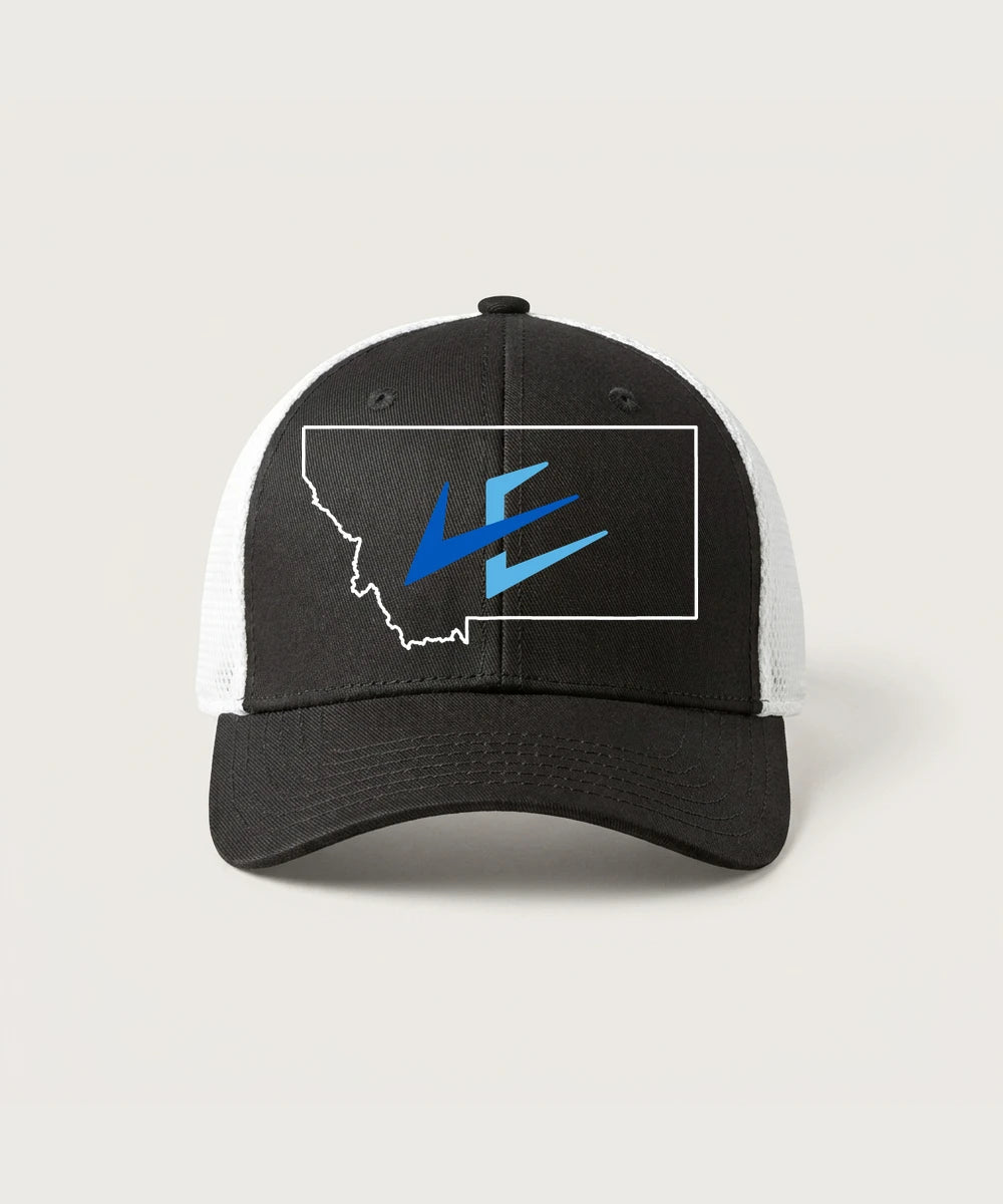 Leading Edge Montana Team Store - Black/ White New Era - Stretch Mesh Cap. NE1020