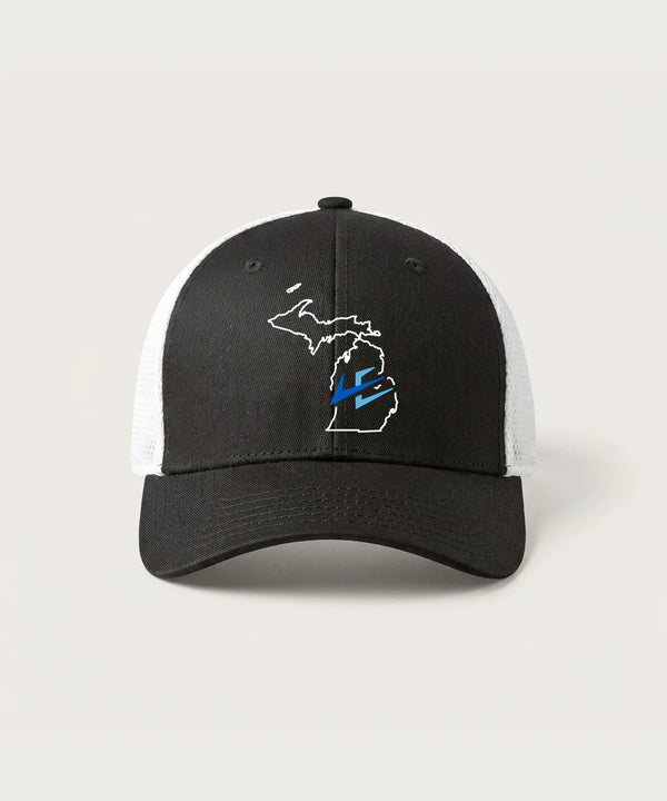 Leading Edge Michigan Team Store - Black/ White New Era - Stretch Mesh Cap. NE1020