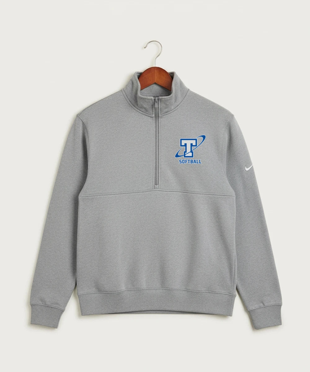 Papillion La Vista South Titan Softball Team Store - Dark Grey Heather Nike Club Fleece Sleeve Swoosh 1/2-Zip NKDX6718