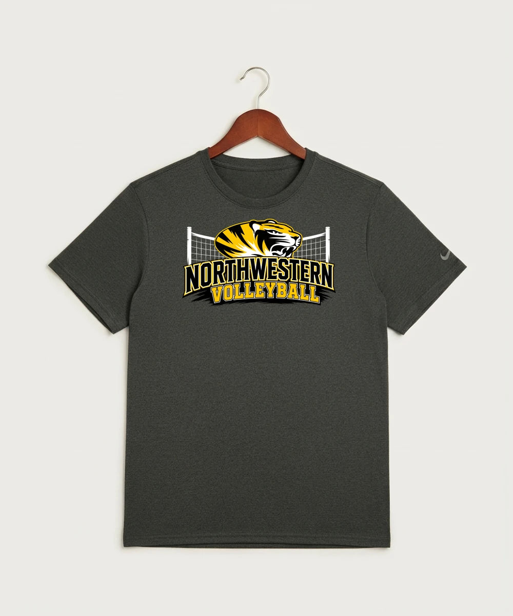 Northwestern Volleyball - Dark Smoke Heather Nike Swoosh Sleeve rLegend Tee NKDX8730