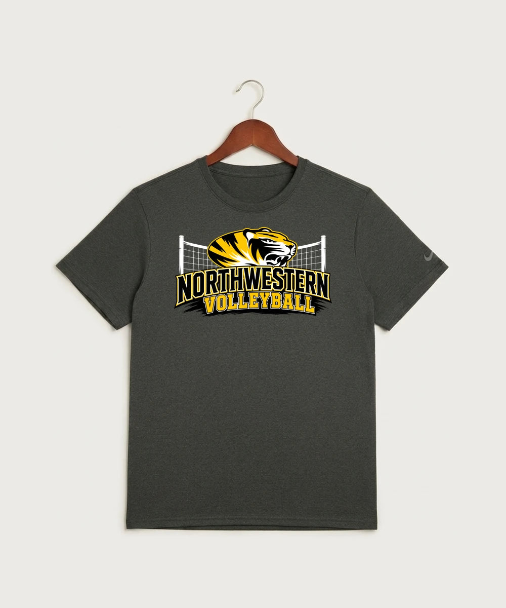 Northwestern Volleyball - Dark Smoke Heather Nike Swoosh Sleeve rLegend Tee NKDX8730