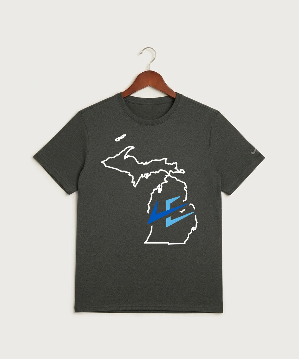 Leading Edge Michigan Team Store - Dark Smoke Heather Nike Swoosh Sleeve rLegend Tee NKDX8730