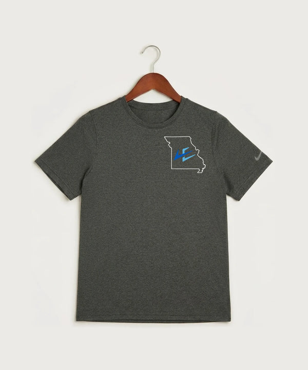 Leading Edge Missouri Team Store - Dark Smoke Heather Nike Youth Swoosh Sleeve rLegend Tee NKDX8787