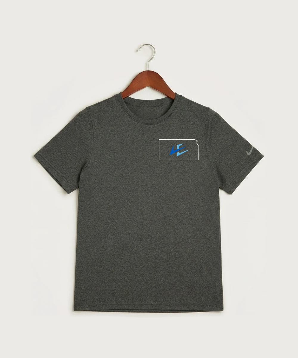 Leading Edge Kansas Team Store - Dark Smoke Heather Nike Youth Swoosh Sleeve rLegend Tee NKDX8787