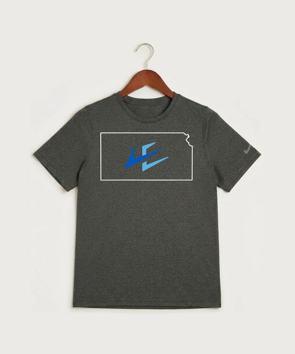Leading Edge Kansas Team Store - Dark Smoke Heather Nike Youth Swoosh Sleeve rLegend Tee NKDX8787