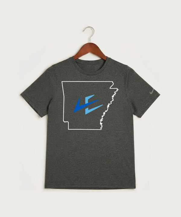 Leading Edge Arkansas Team Store - Dark Smoke Heather Nike Youth Swoosh Sleeve rLegend Tee NKDX8787