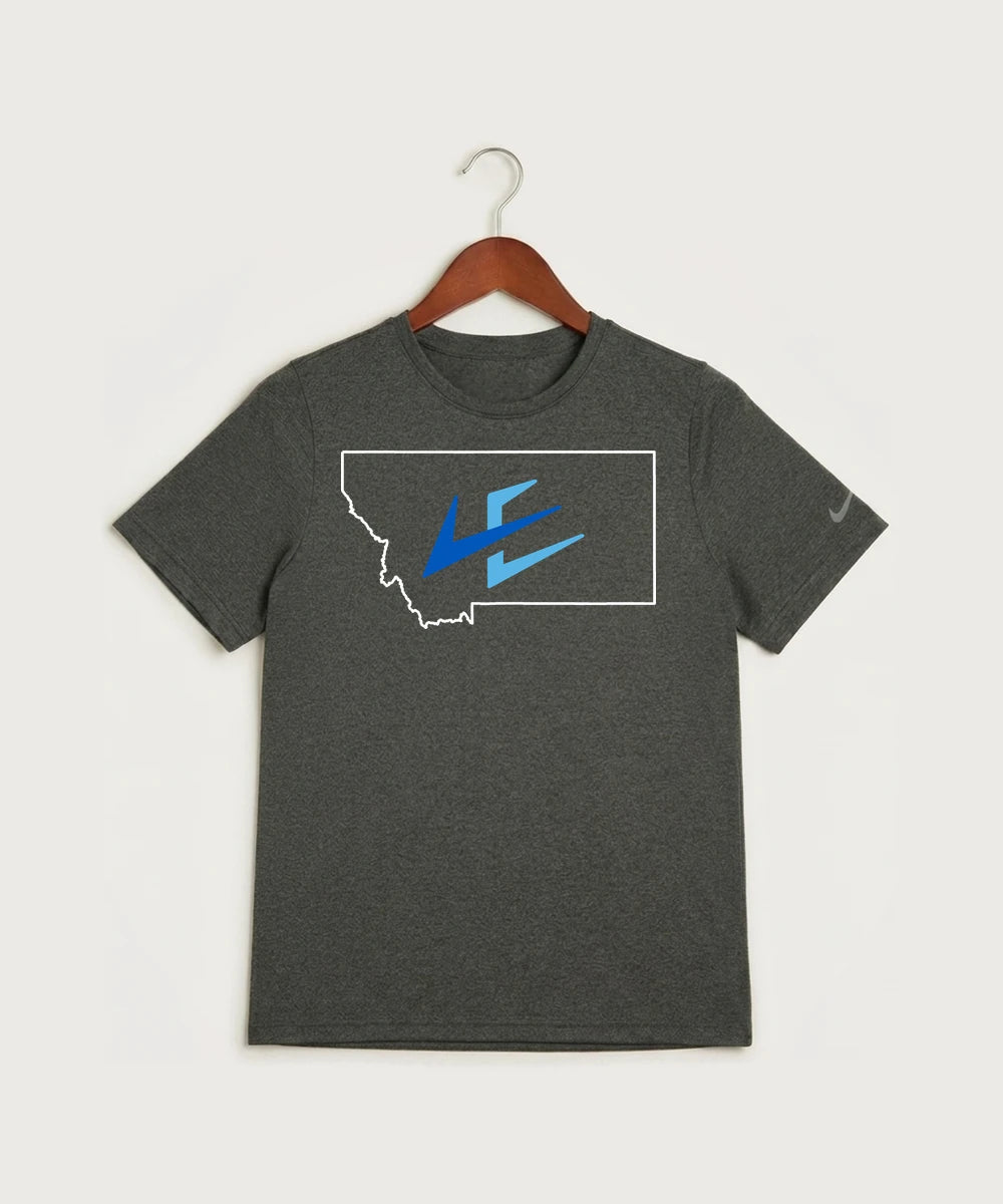 Leading Edge Montana Team Store - Dark Smoke Heather Nike Youth Swoosh Sleeve rLegend Tee NKDX8787