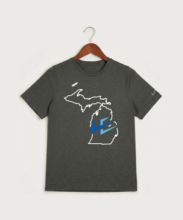 Leading Edge Michigan Team Store - Dark Smoke Heather Nike Youth Swoosh Sleeve rLegend Tee NKDX8787