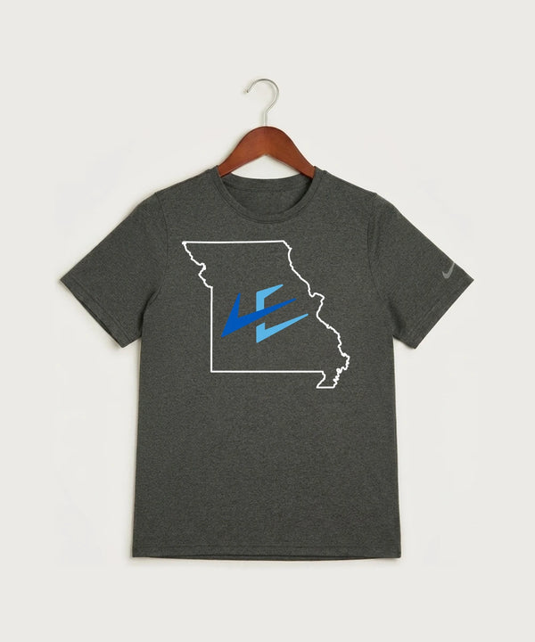 Leading Edge Missouri Team Store - Dark Smoke Heather Nike Youth Swoosh Sleeve rLegend Tee NKDX8787