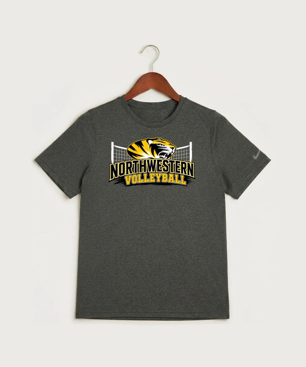 Northwestern Volleyball - Dark Smoke Heather Nike Youth Swoosh Sleeve rLegend Tee NKDX8787