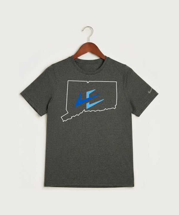 Leading Edge Connecticut Team Store - Dark Smoke Heather Nike Youth Swoosh Sleeve rLegend Tee NKDX8787