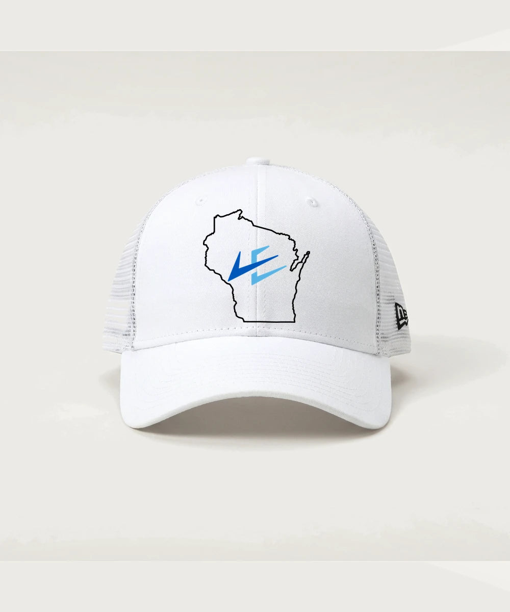Leading Edge Wisconsin Team Store - Flag White/ White New Era - Stretch Mesh Cap. NE1020