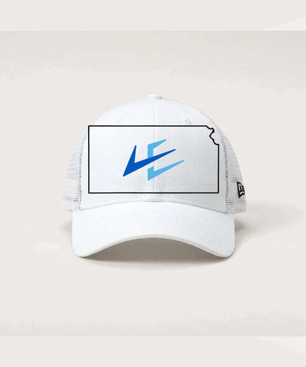 Leading Edge Kansas Team Store - Flag White/ White New Era - Stretch Mesh Cap. NE1020