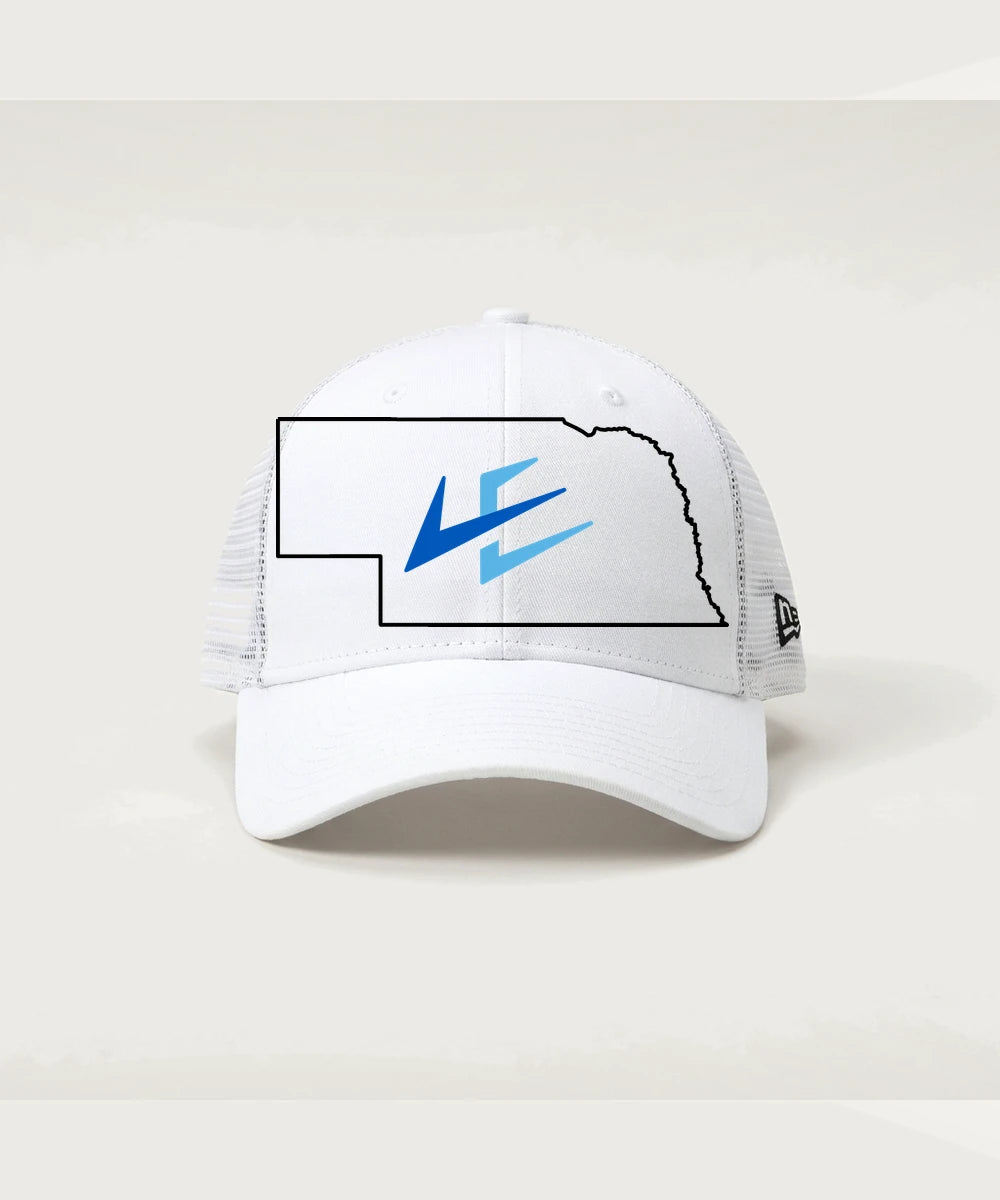 Leading Edge Nebraska Team Store - Flag White/ White New Era - Stretch Mesh Cap. NE1020