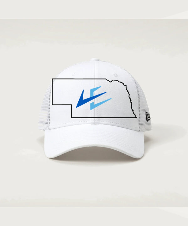 Leading Edge Nebraska Team Store - Flag White/ White New Era - Stretch Mesh Cap. NE1020