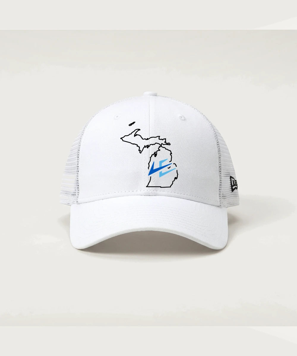 Leading Edge Michigan Team Store - Flag White/ White New Era - Stretch Mesh Cap. NE1020