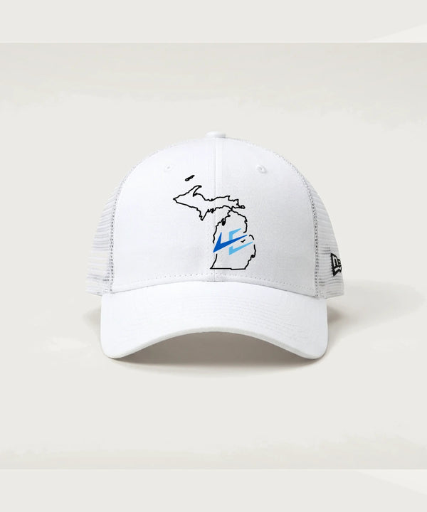 Leading Edge Michigan Team Store - Flag White/ White New Era - Stretch Mesh Cap. NE1020