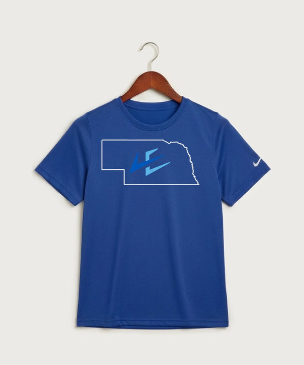 Leading Edge Nebraska Team Store - Game Royal Nike Youth Swoosh Sleeve rLegend Tee NKDX8787