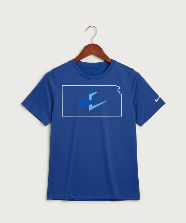 Leading Edge Kansas Team Store - Game Royal Nike Youth Swoosh Sleeve rLegend Tee NKDX8787