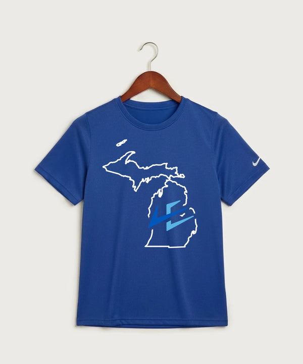 Leading Edge Michigan Team Store - Game Royal Nike Youth Swoosh Sleeve rLegend Tee NKDX8787
