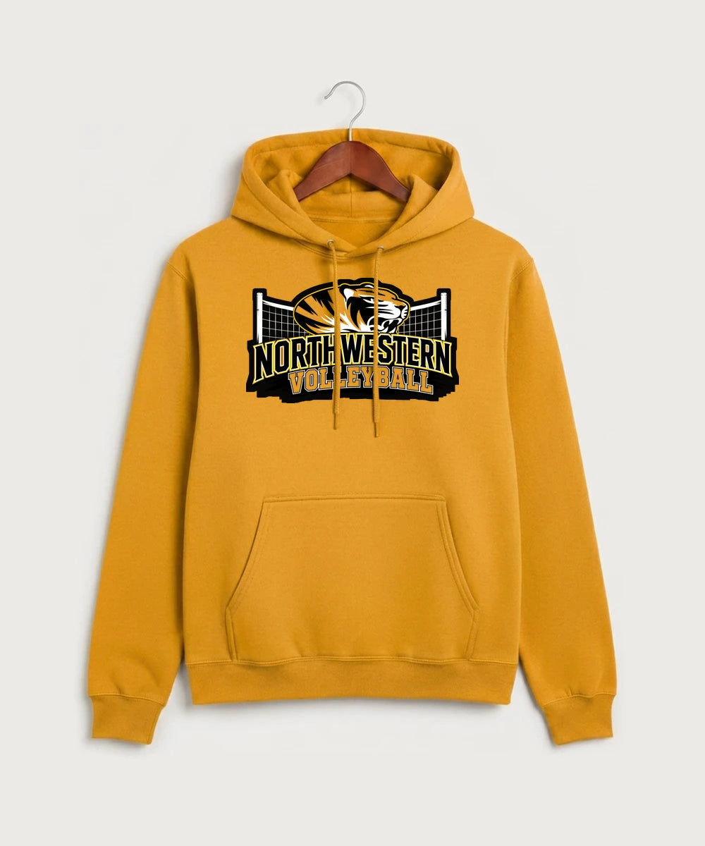 Northwestern Volleyball - Gold Port & Co Core Fleece Pullover Hooded Sweatshirt. PC78H