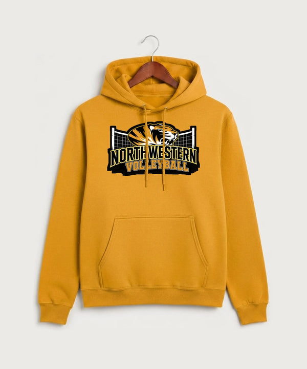 Northwestern Volleyball - Gold Port & Co Core Fleece Pullover Hooded Sweatshirt. PC78H