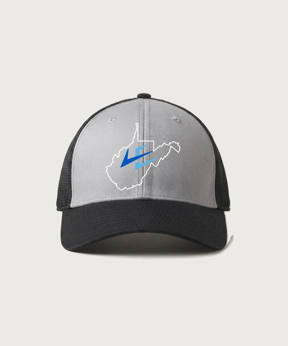 Leading Edge West Virginia Team Store - Grey/ Black New Era - Stretch Mesh Cap. NE1020