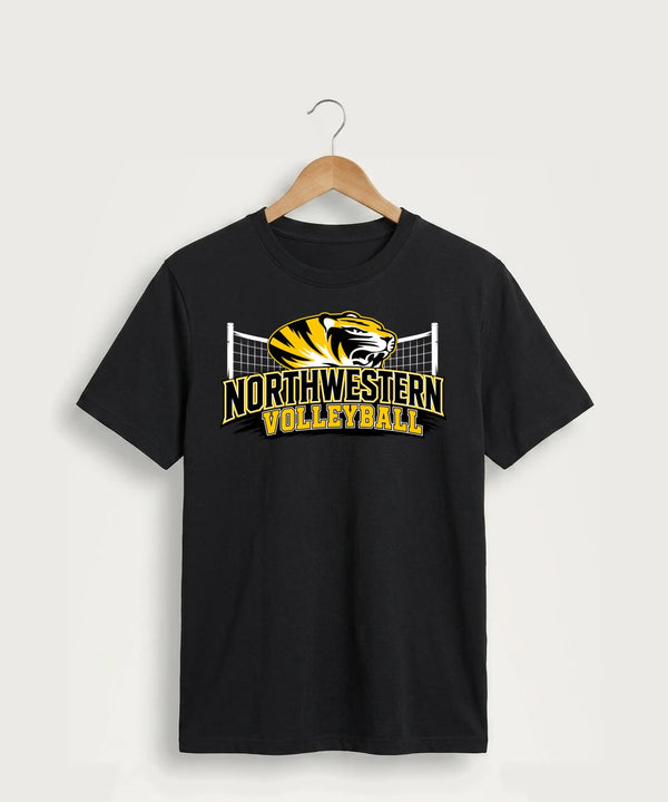 Northwestern Volleyball - Jet Black Port & Co Core Cotton Tee. PC54