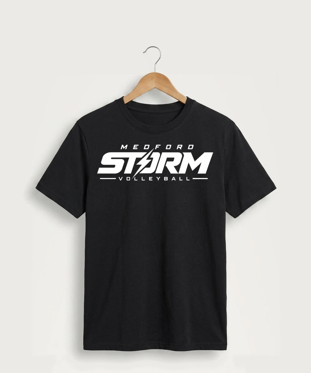 Medford Storm High School Volleyball Team Store - Jet Black Port & Co Core Cotton Tee. PC54