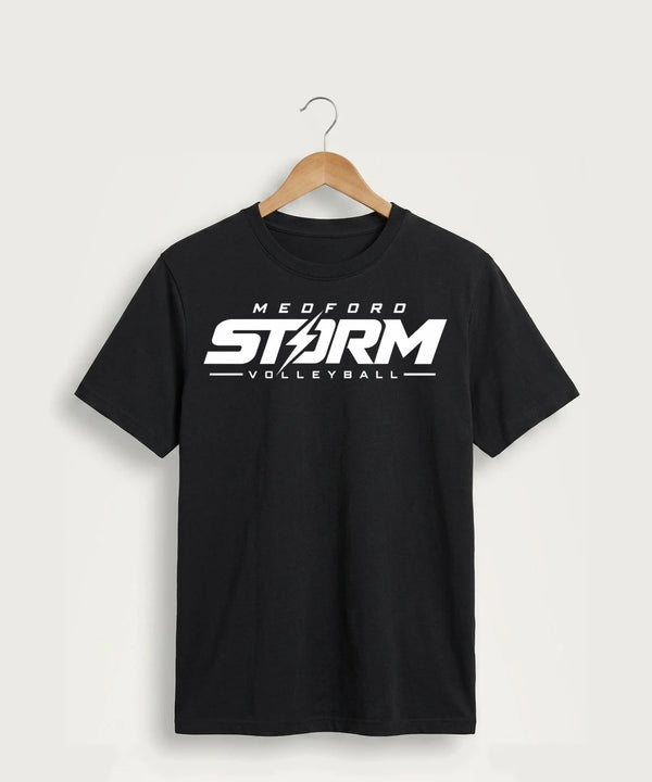 Medford Storm High School Volleyball Team Store - Jet Black Port & Co Core Cotton Tee. PC54