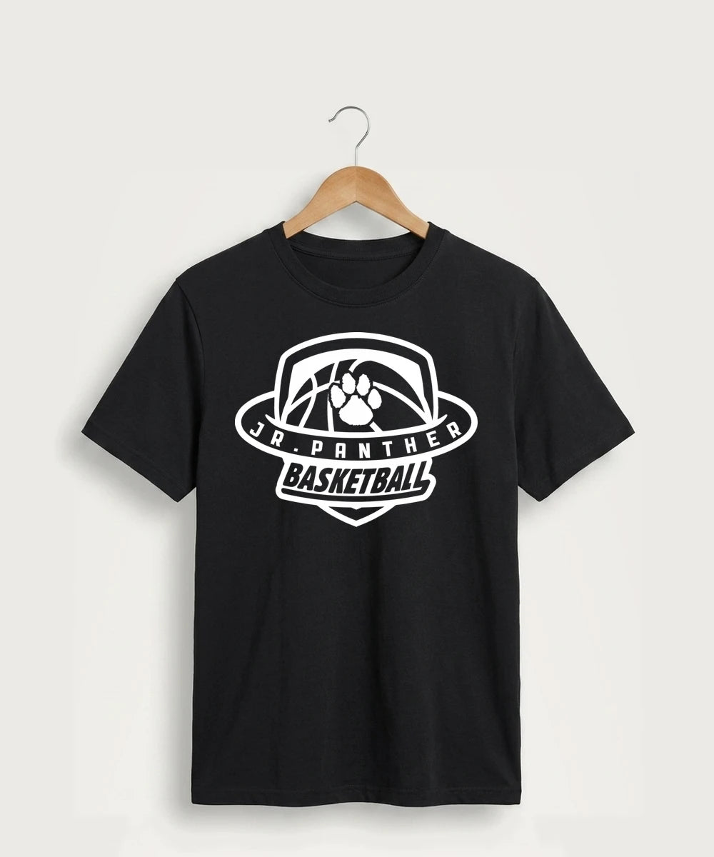 Jr Panther Basketball - Jet Black Port & Co Core Cotton Tee. PC54