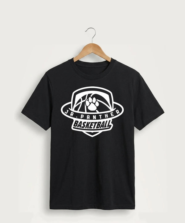 Jr Panther Basketball - Jet Black Port & Co Core Cotton Tee. PC54